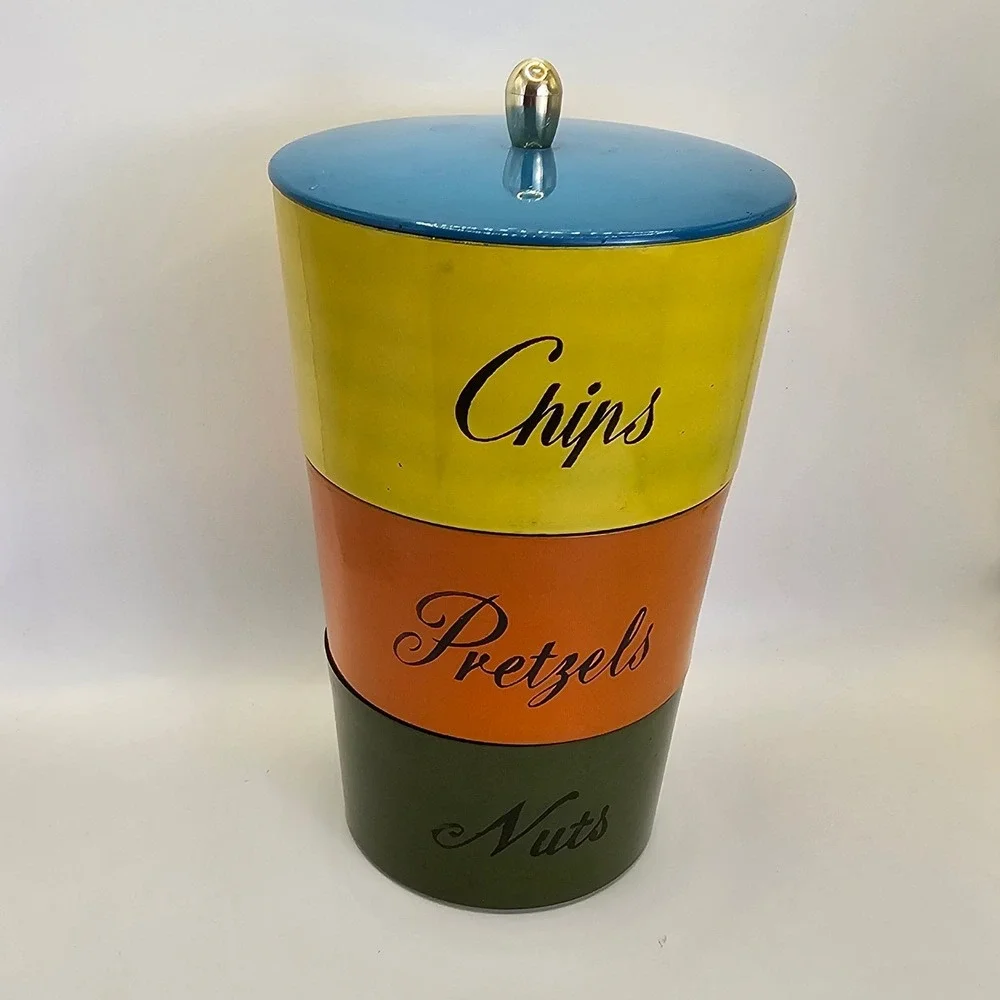 Vintage Mid Century Modern Stackable Snack Canister Set Chips Pretzels Nuts